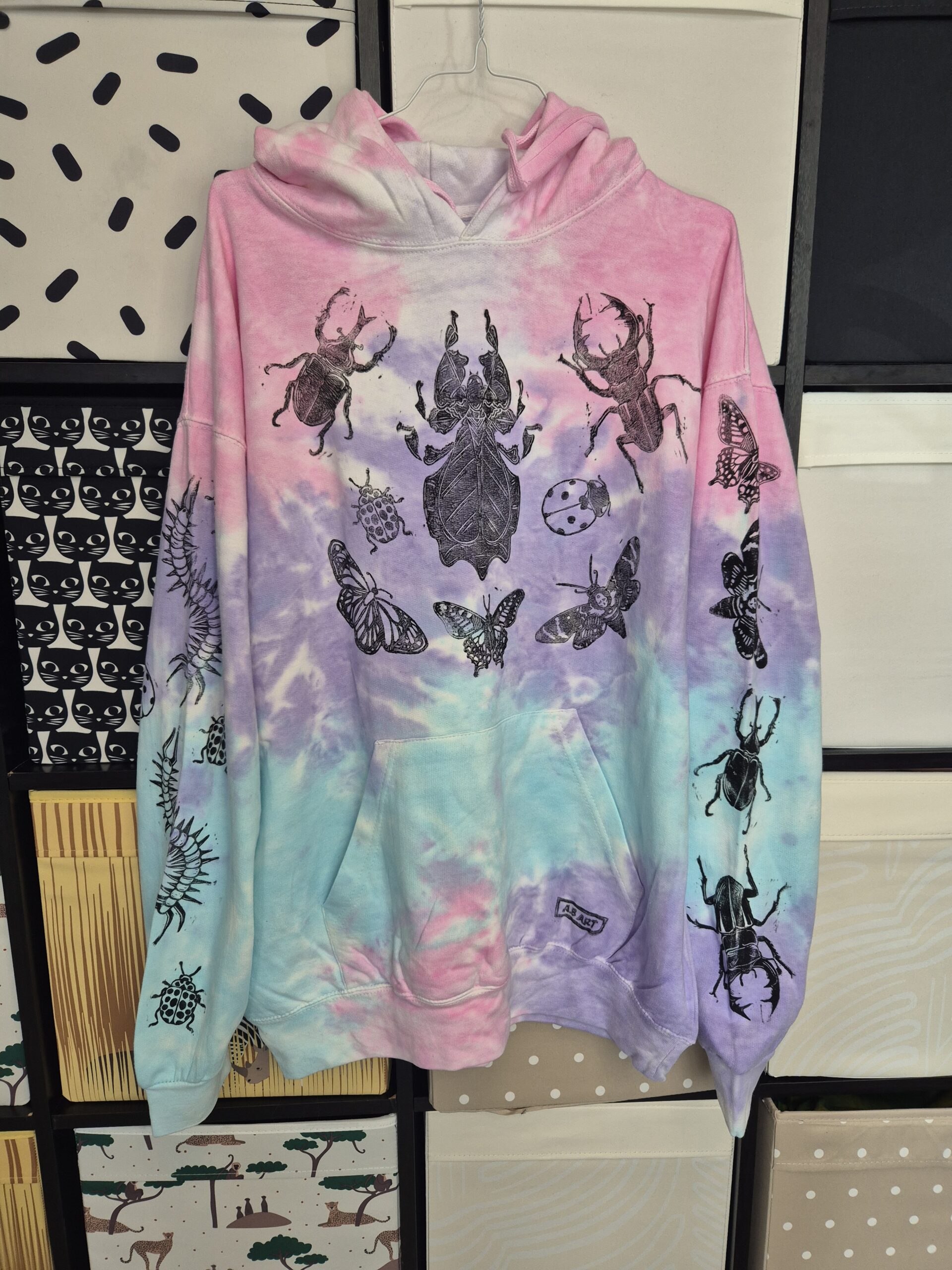 Tye Dye Bug Theme Upcycled Hoodie – Size Large