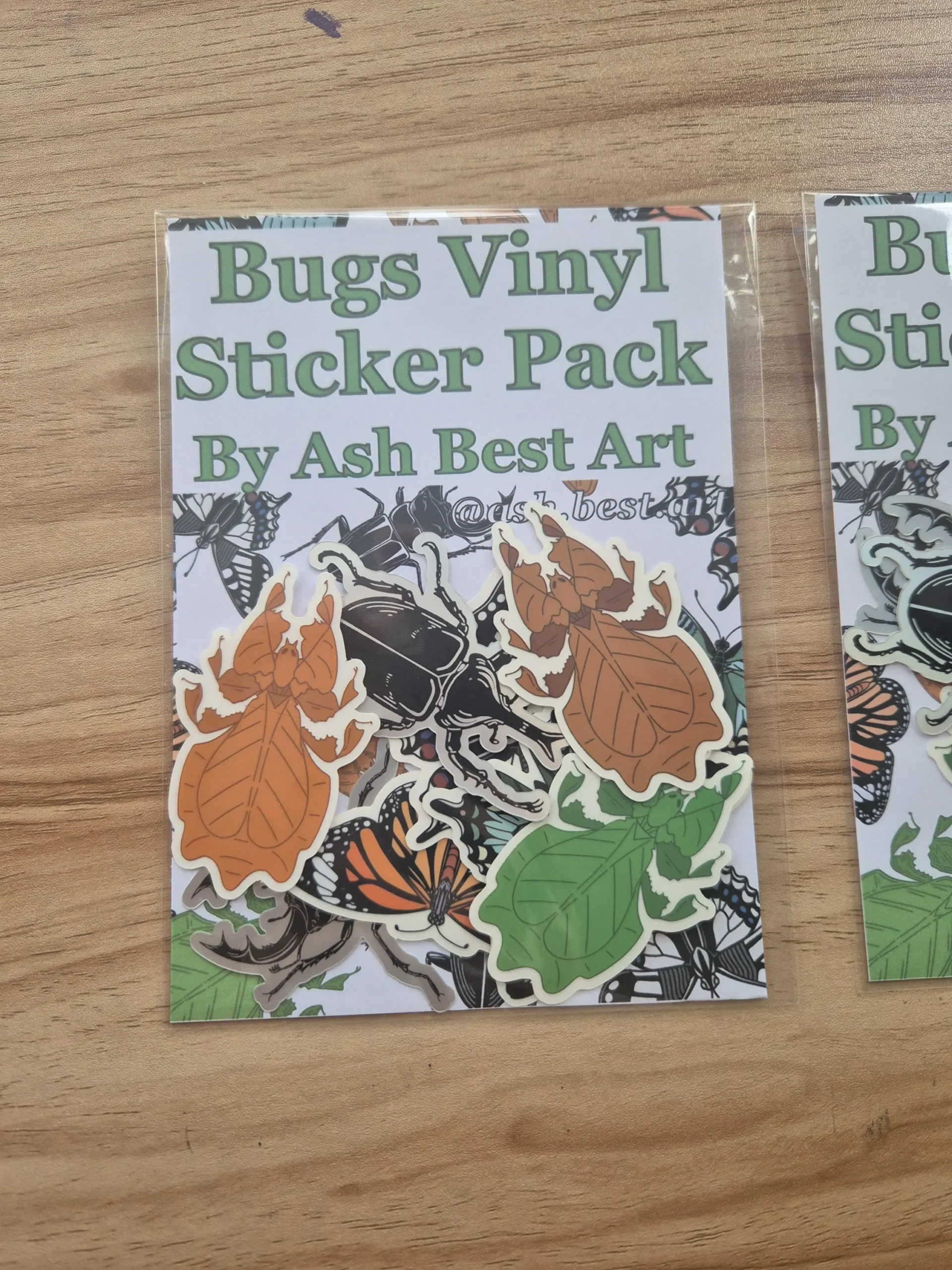 Bugs Vinyl Sticker Pack – 8 Assorted Stickers – Leaf Insect, Butterfly, beetle