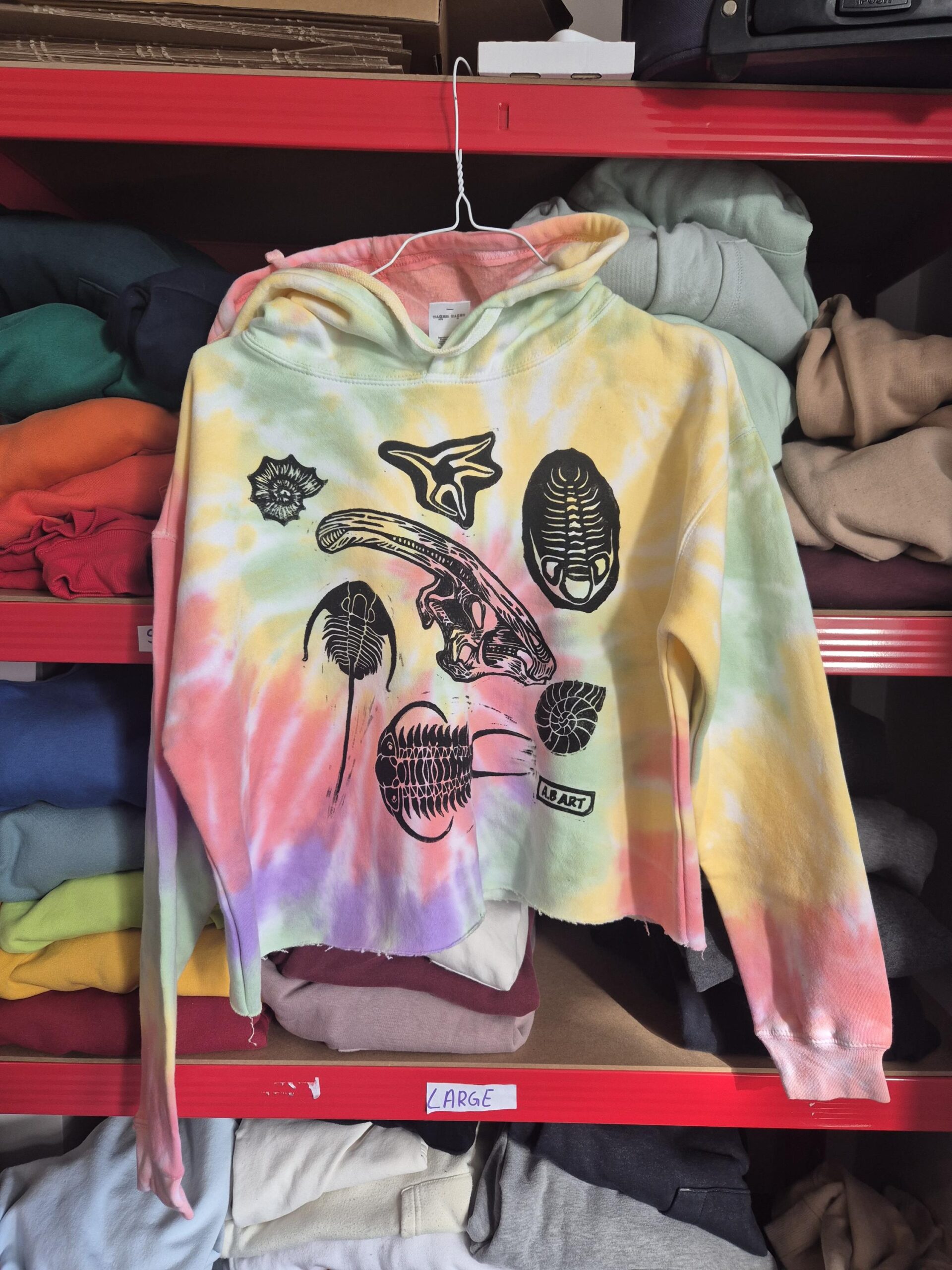 Parasaurolophus Upcycled Tye Dye Hoodie – Size Medium