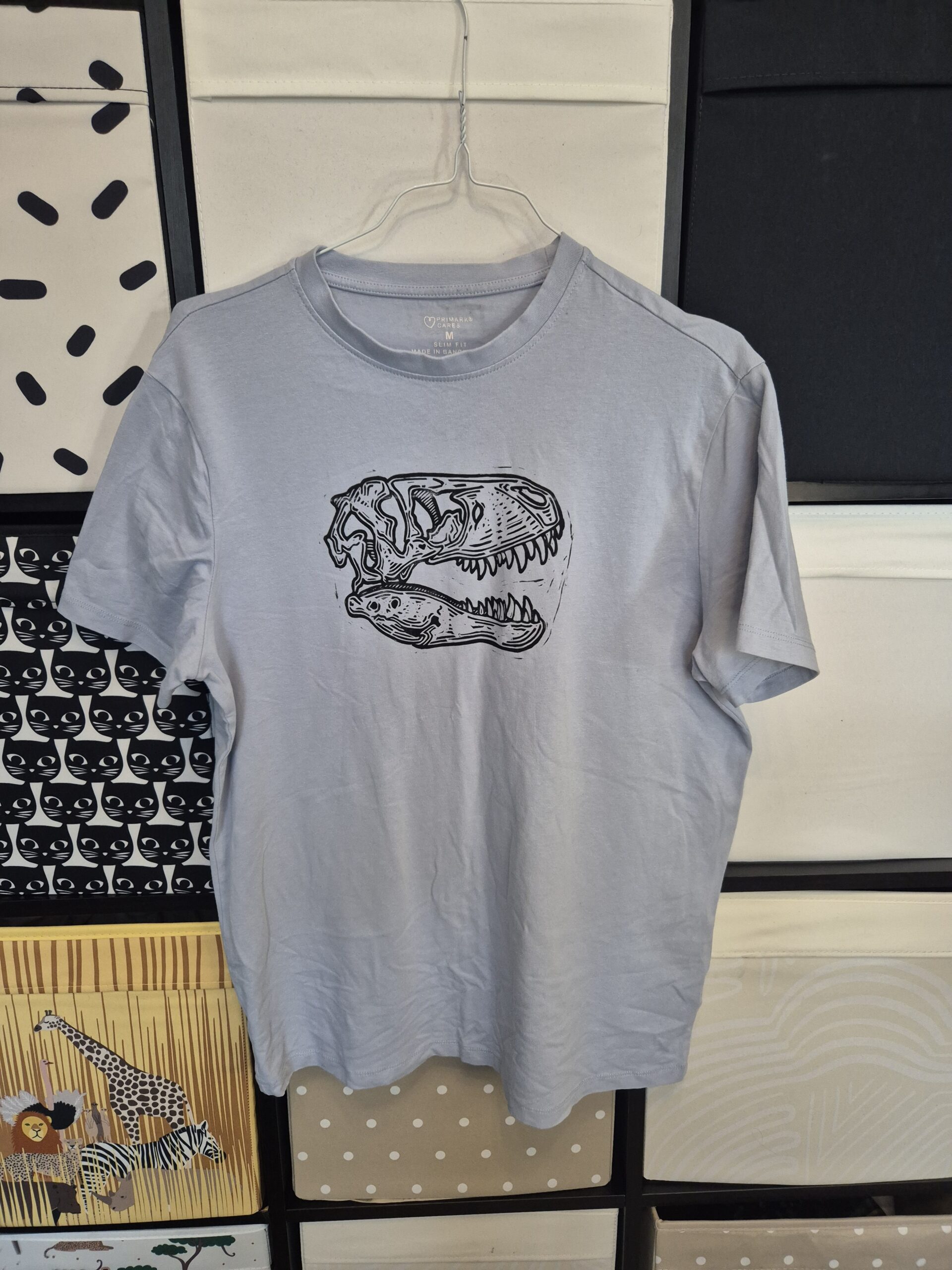 Blue T-Rex Upcycled T-shirt – Size Medium
