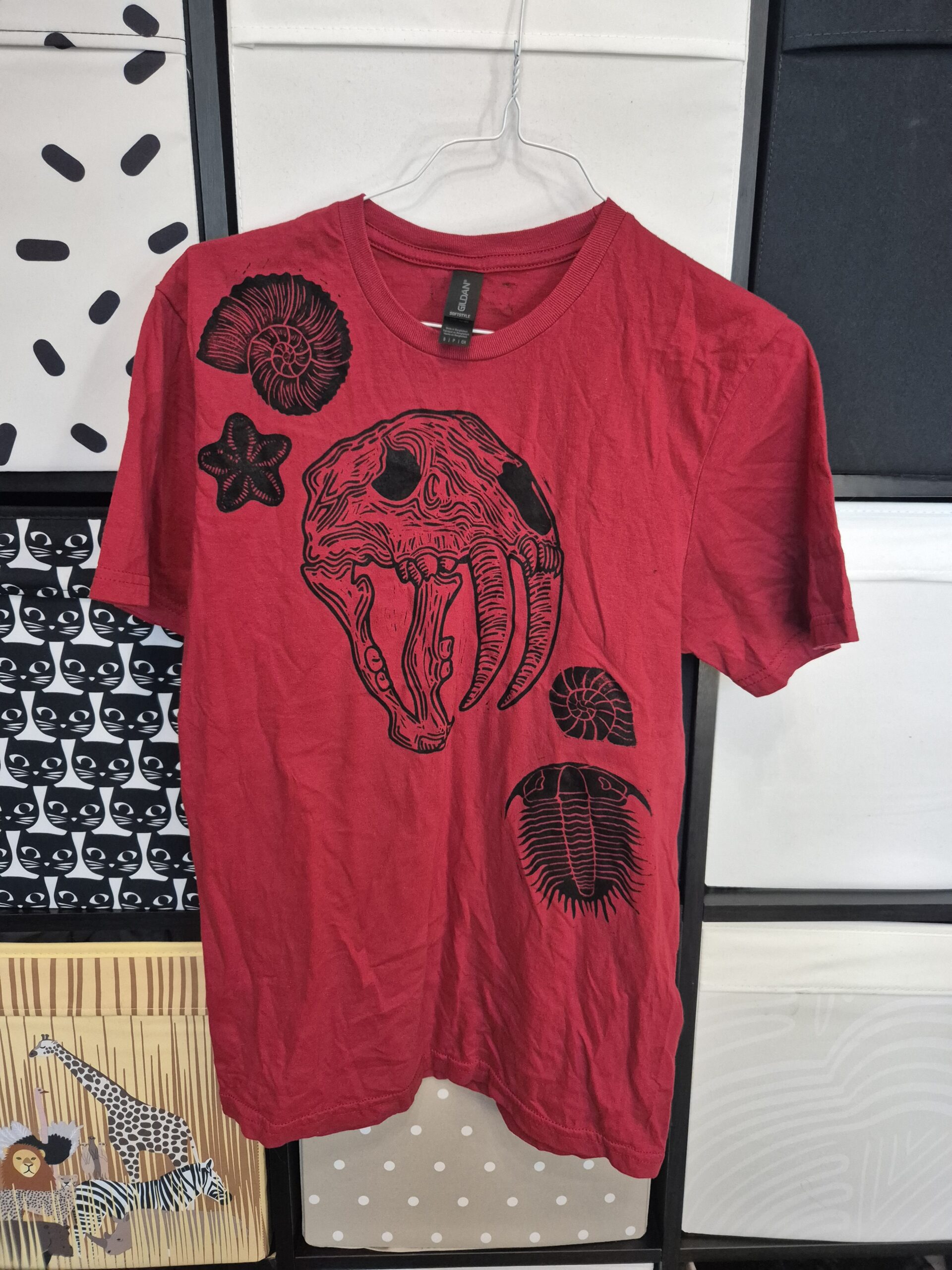 Red Smilodon Upcycled T-shirt – Size Small