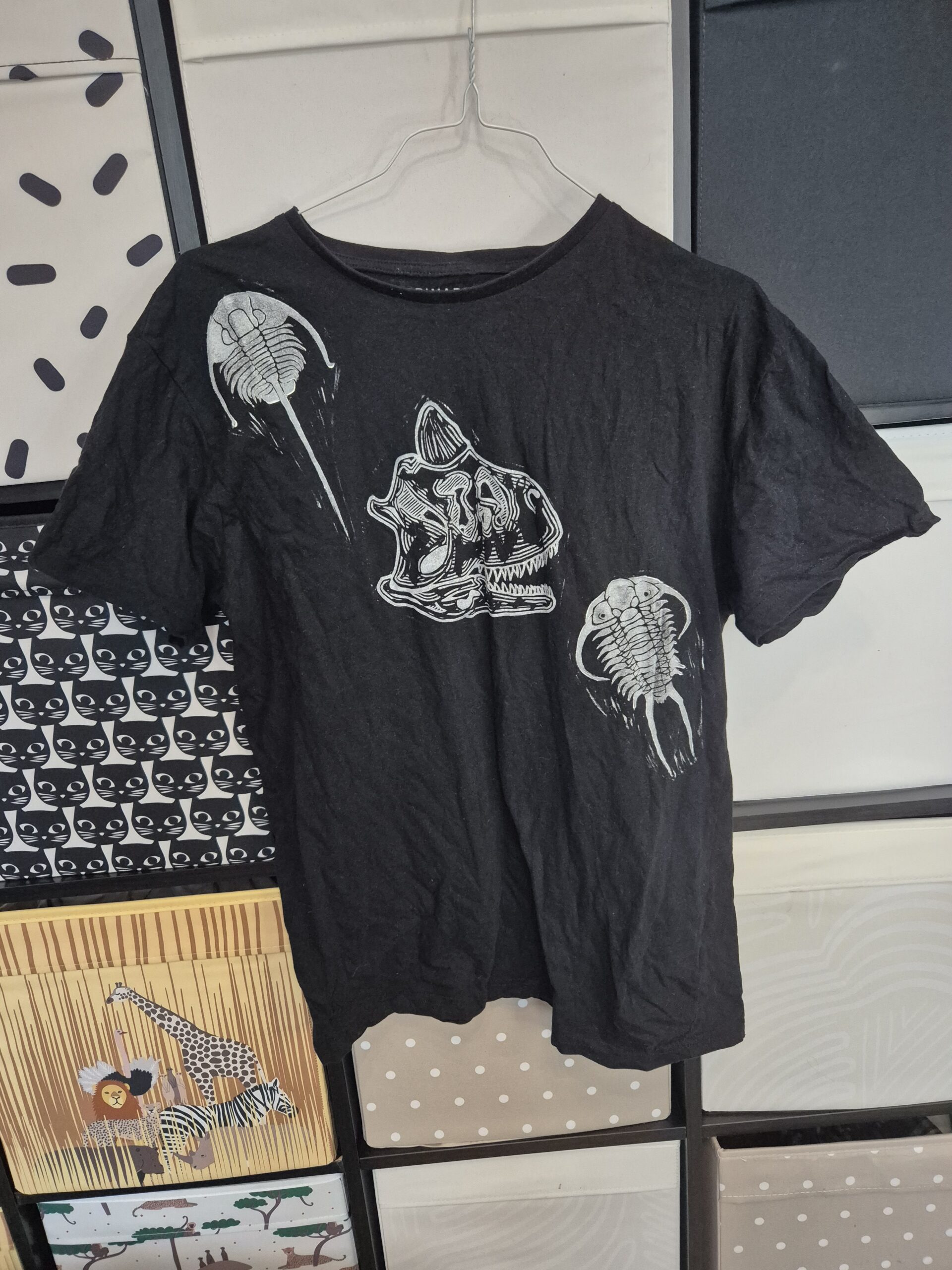 Black Carnotaurus Upcycled T-shirt – Size Medium