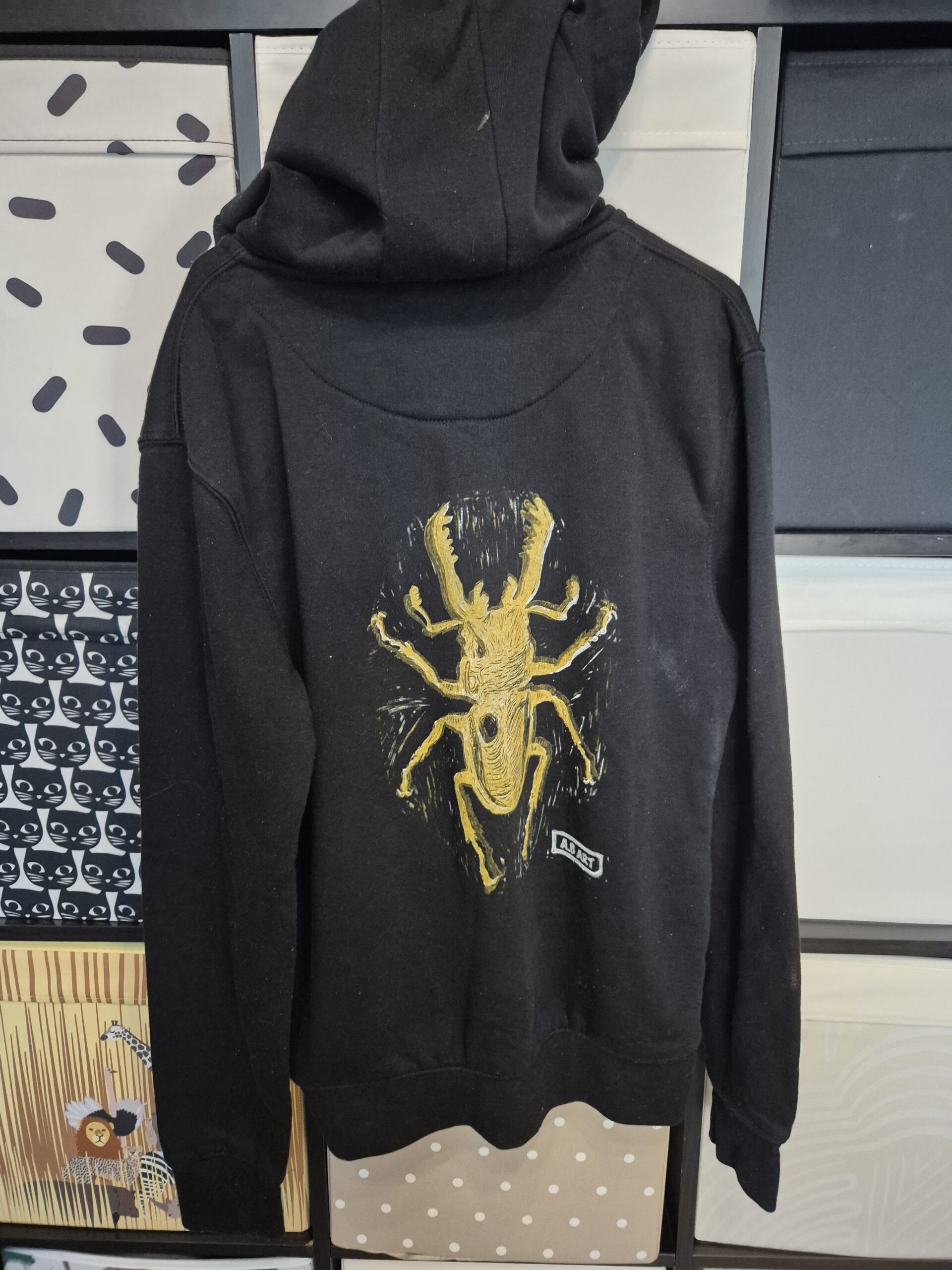 Black Beetle Upcycled Zipper Hoodie – Size Small – b grade