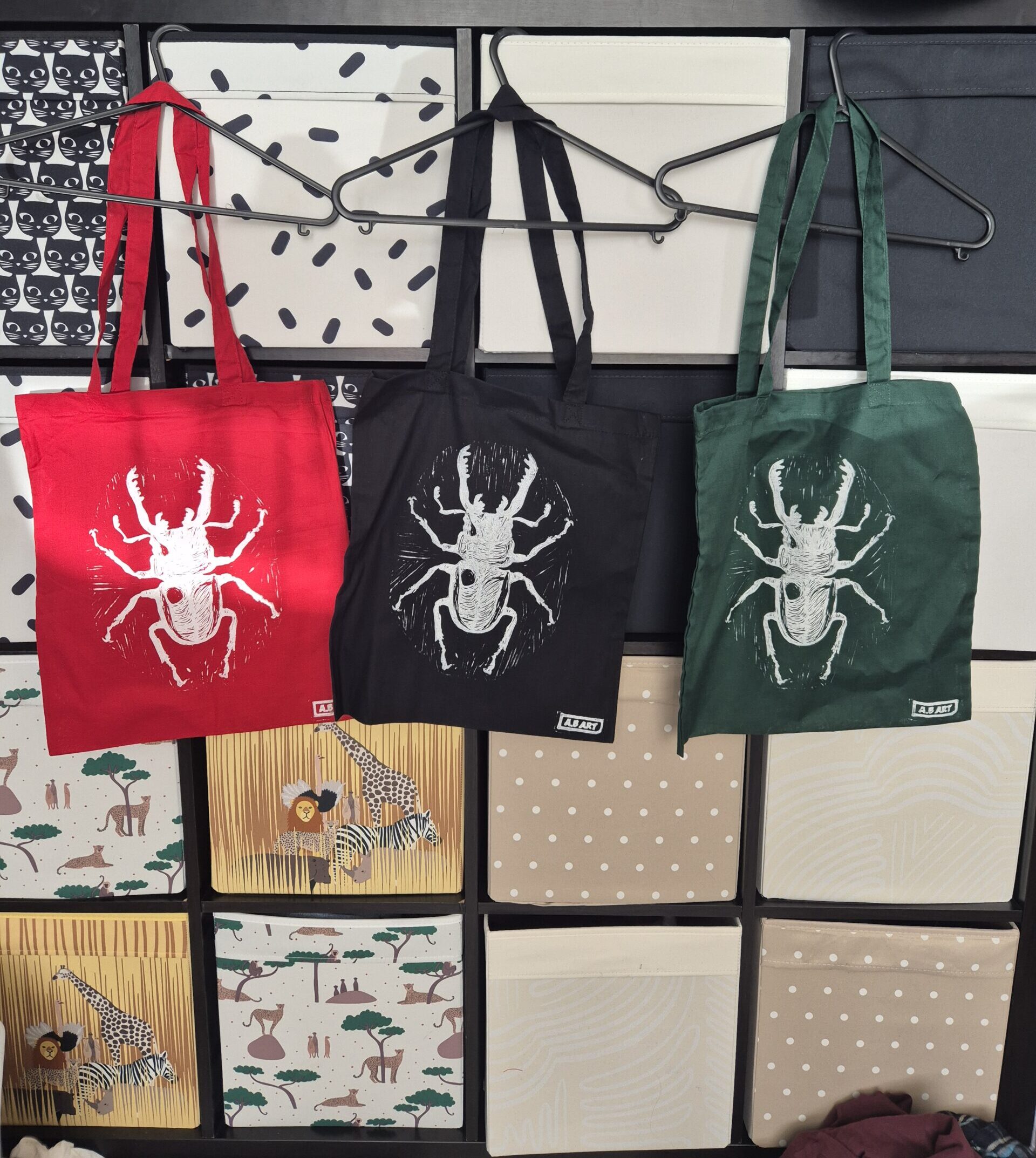 Stag Beetle Tote Bag – Red, Green, Black
