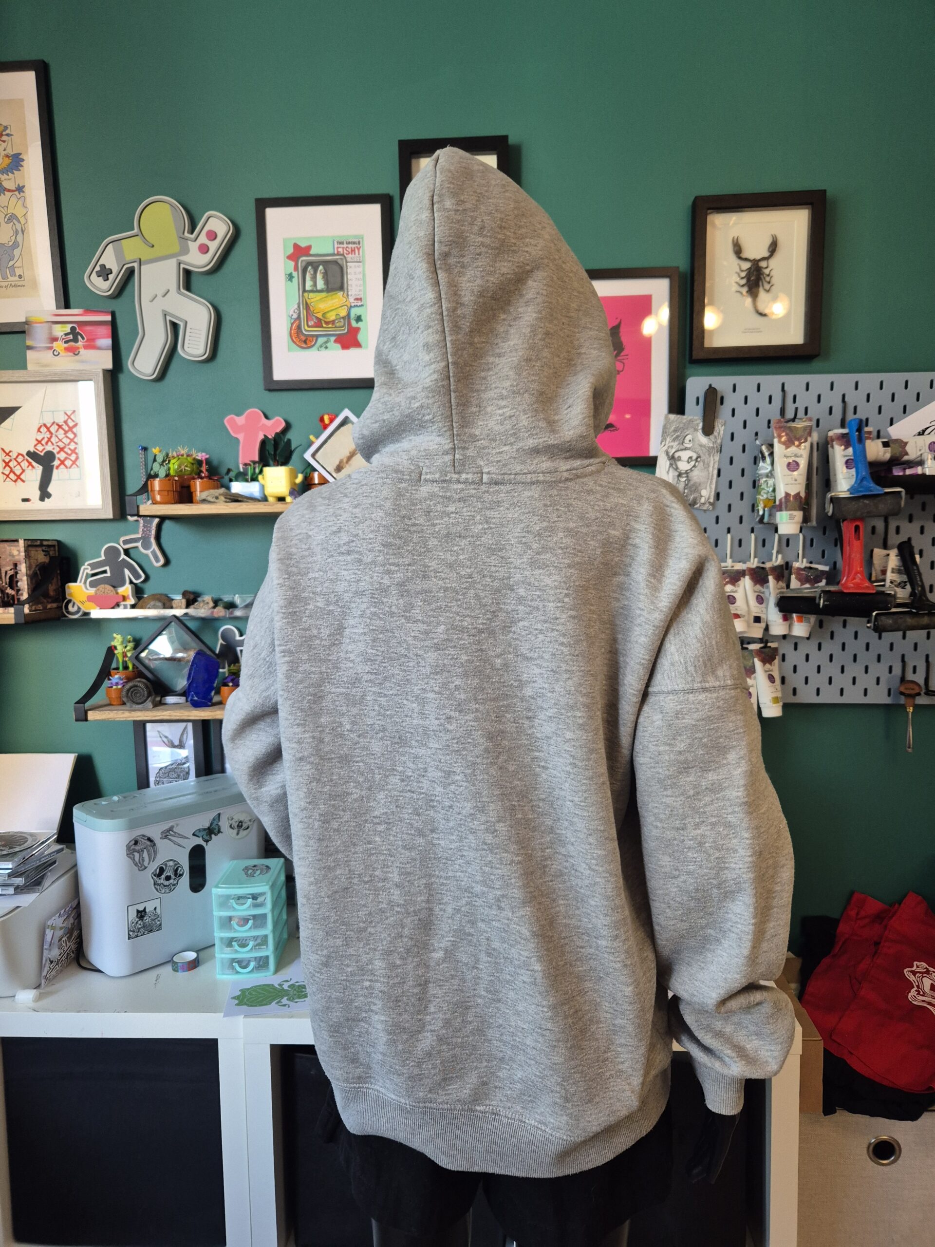 Grey Bug Themed Upcycled Pullover Hoodie - Size UK10/Medium - Image 5