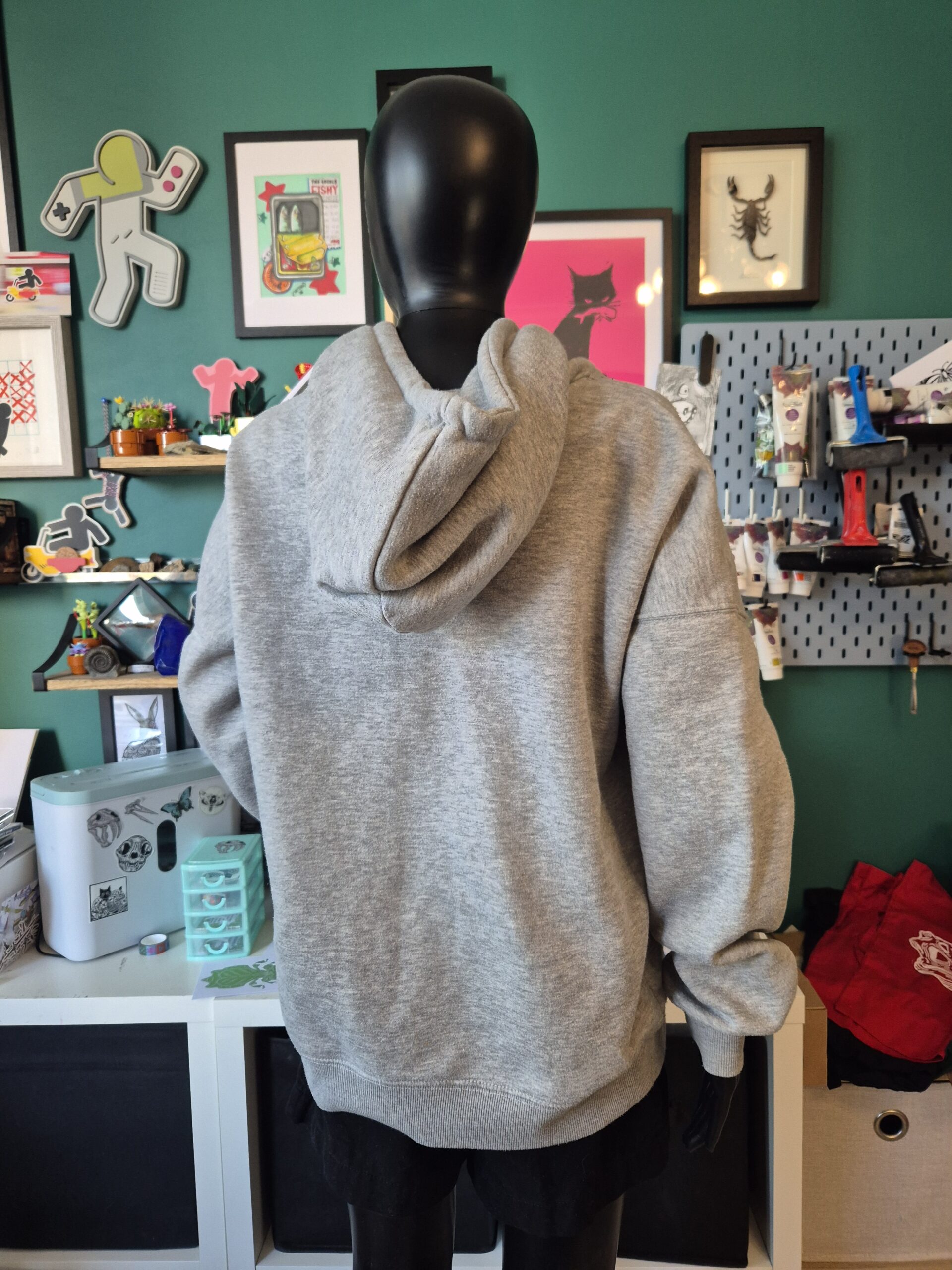Grey Bug Themed Upcycled Pullover Hoodie - Size UK10/Medium - Image 6