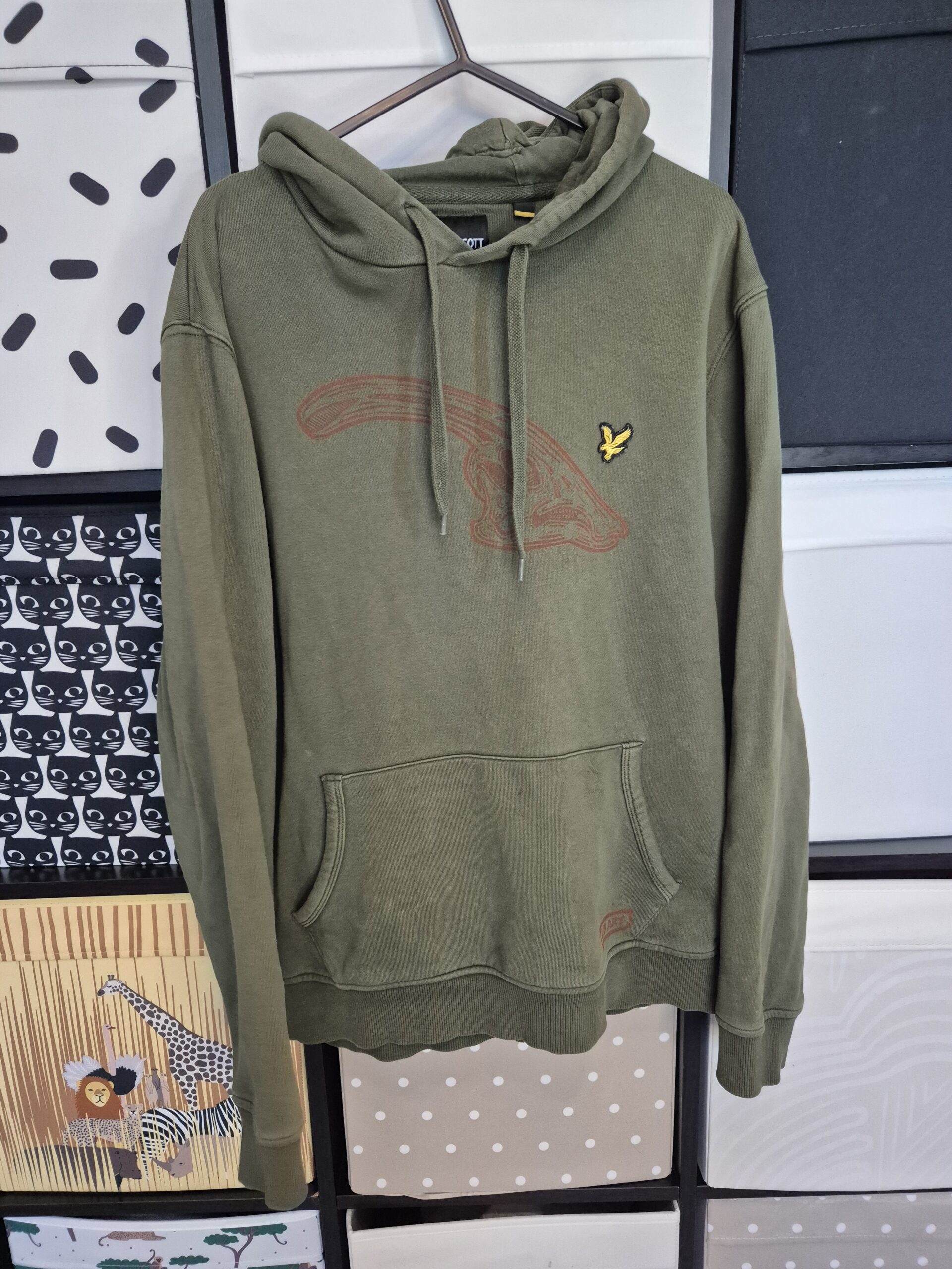 Khaki Parasaurolophus Upcycled Pullover Hoodie – Size Small