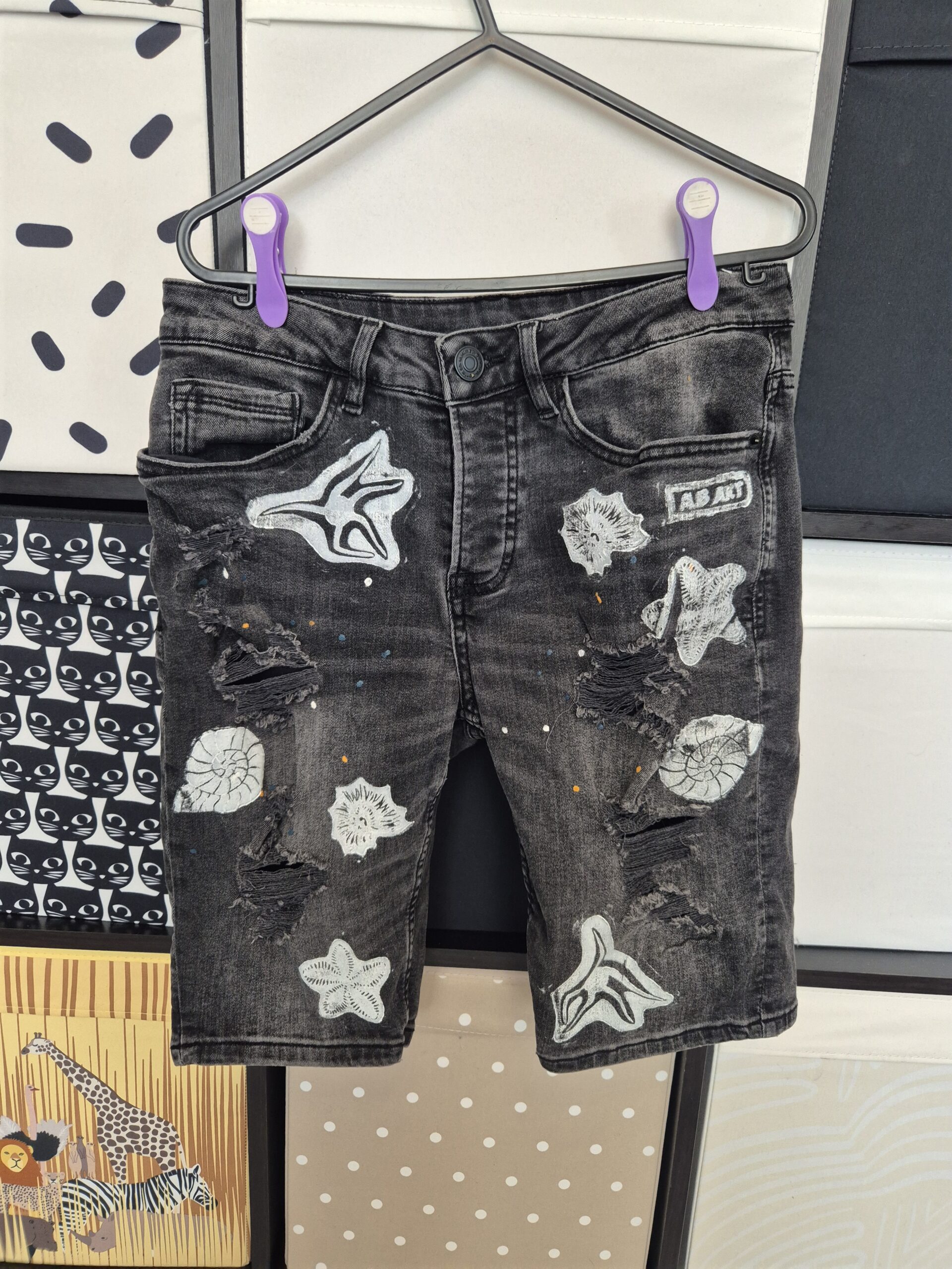 Black Ammonite Upcycled Shorts –  Size W28/L10