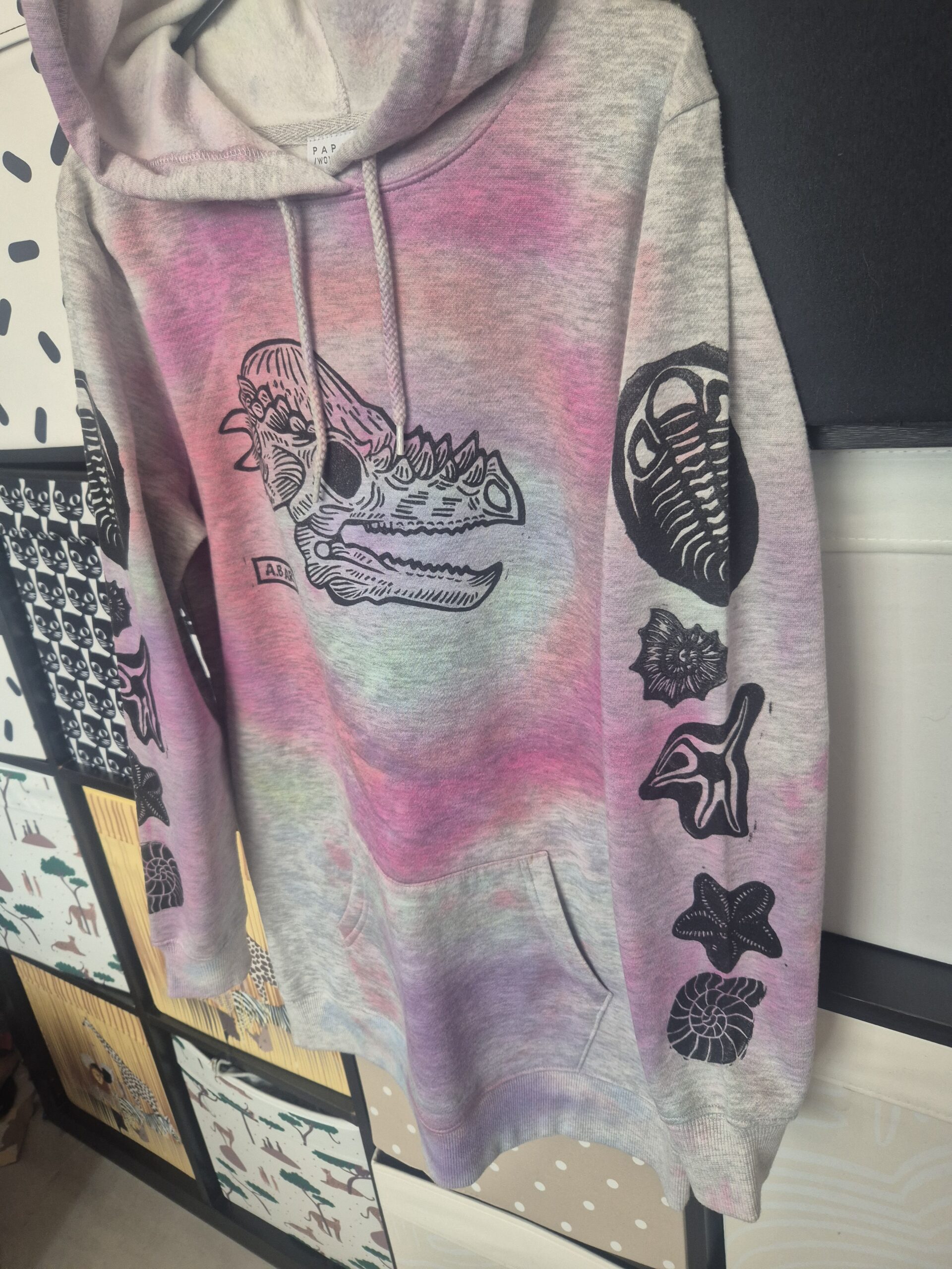 Tye Dye Pachycephalosaurus Upcycled Pullover Hoodie - Size Small - Image 9