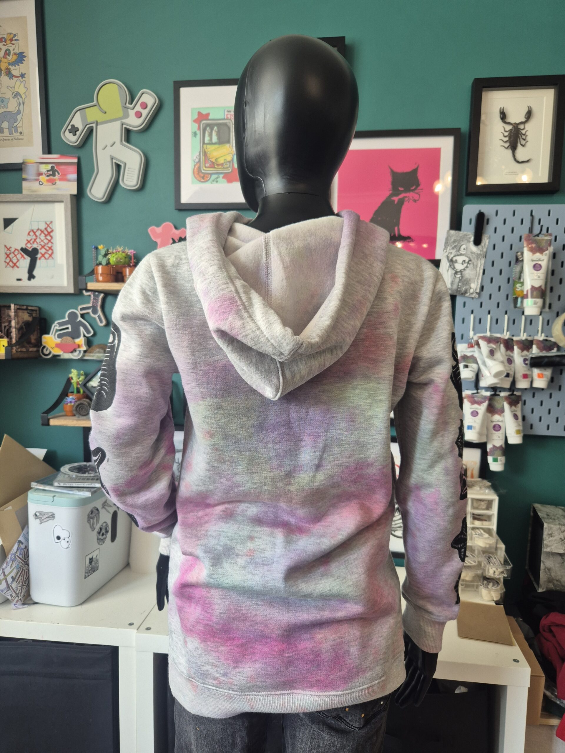 Tye Dye Pachycephalosaurus Upcycled Pullover Hoodie - Size Small - Image 7