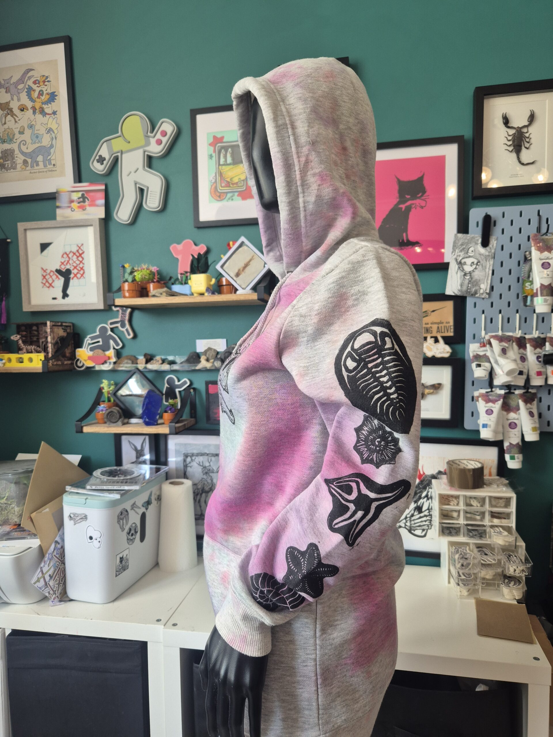 Tye Dye Pachycephalosaurus Upcycled Pullover Hoodie - Size Small - Image 5