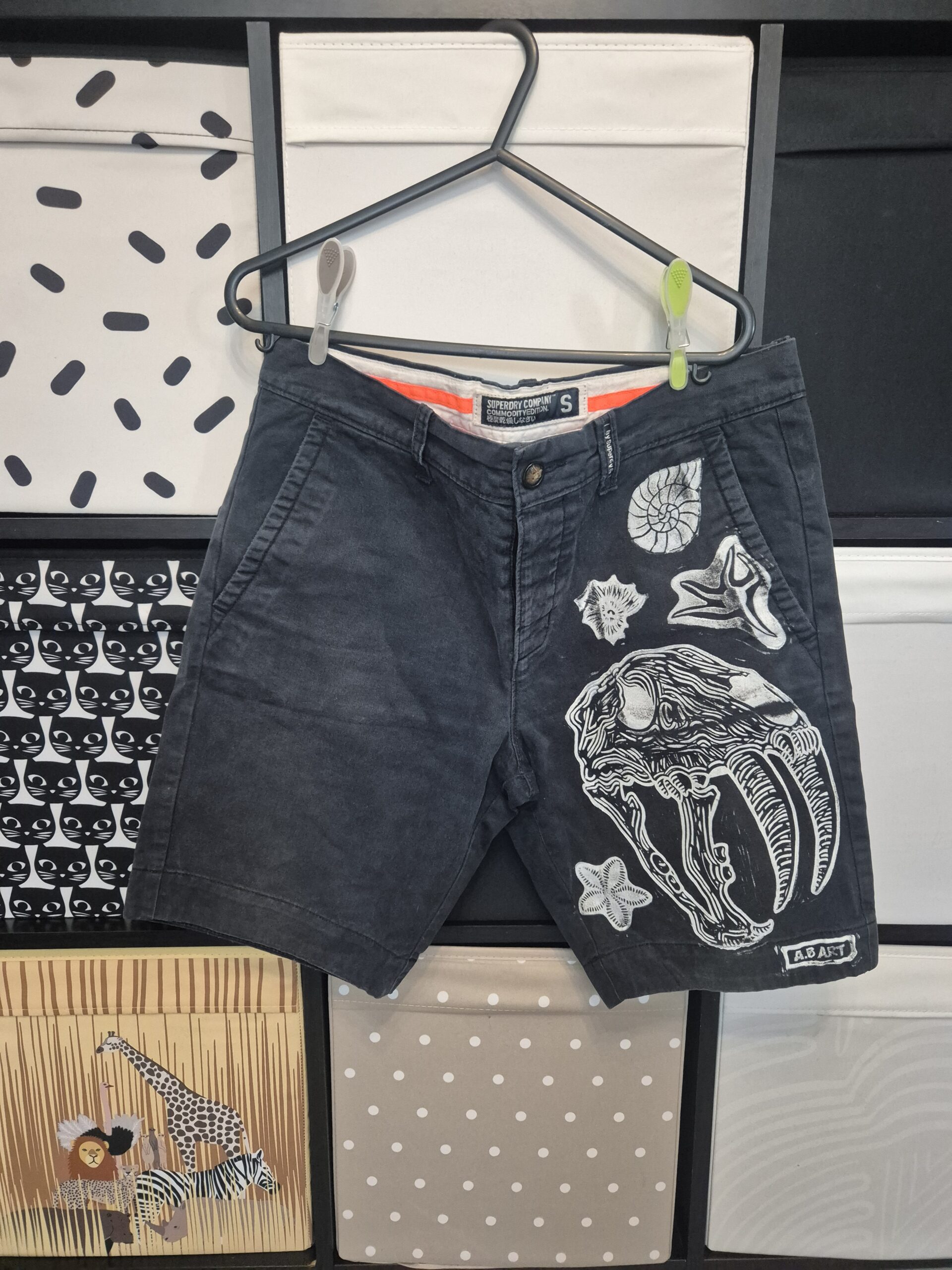 Navy Smilodon Upcycled Shorts – Size Small W32
