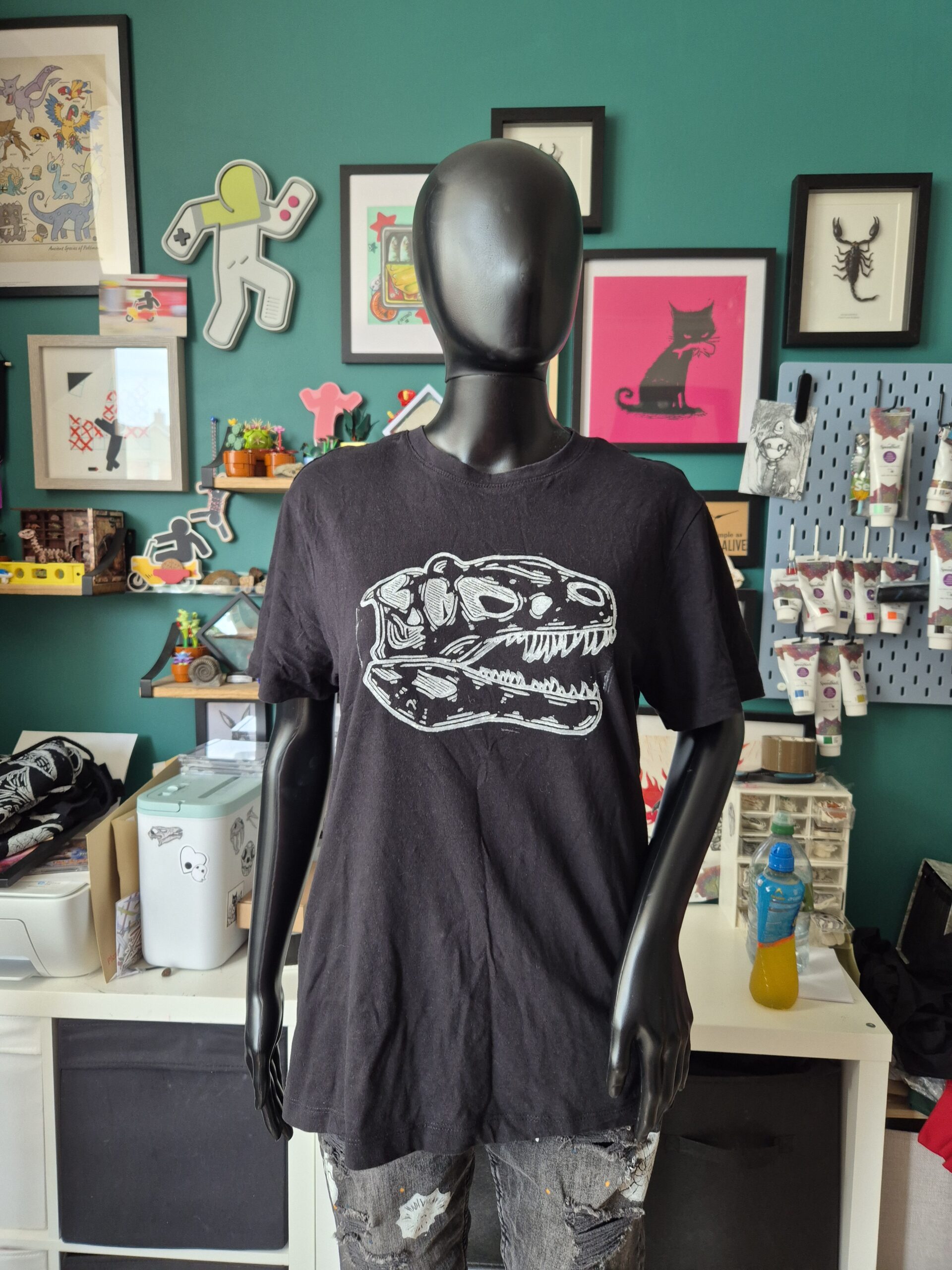 Black Yutyrannus Upcycled T-Shirt - Size Small - Image 2
