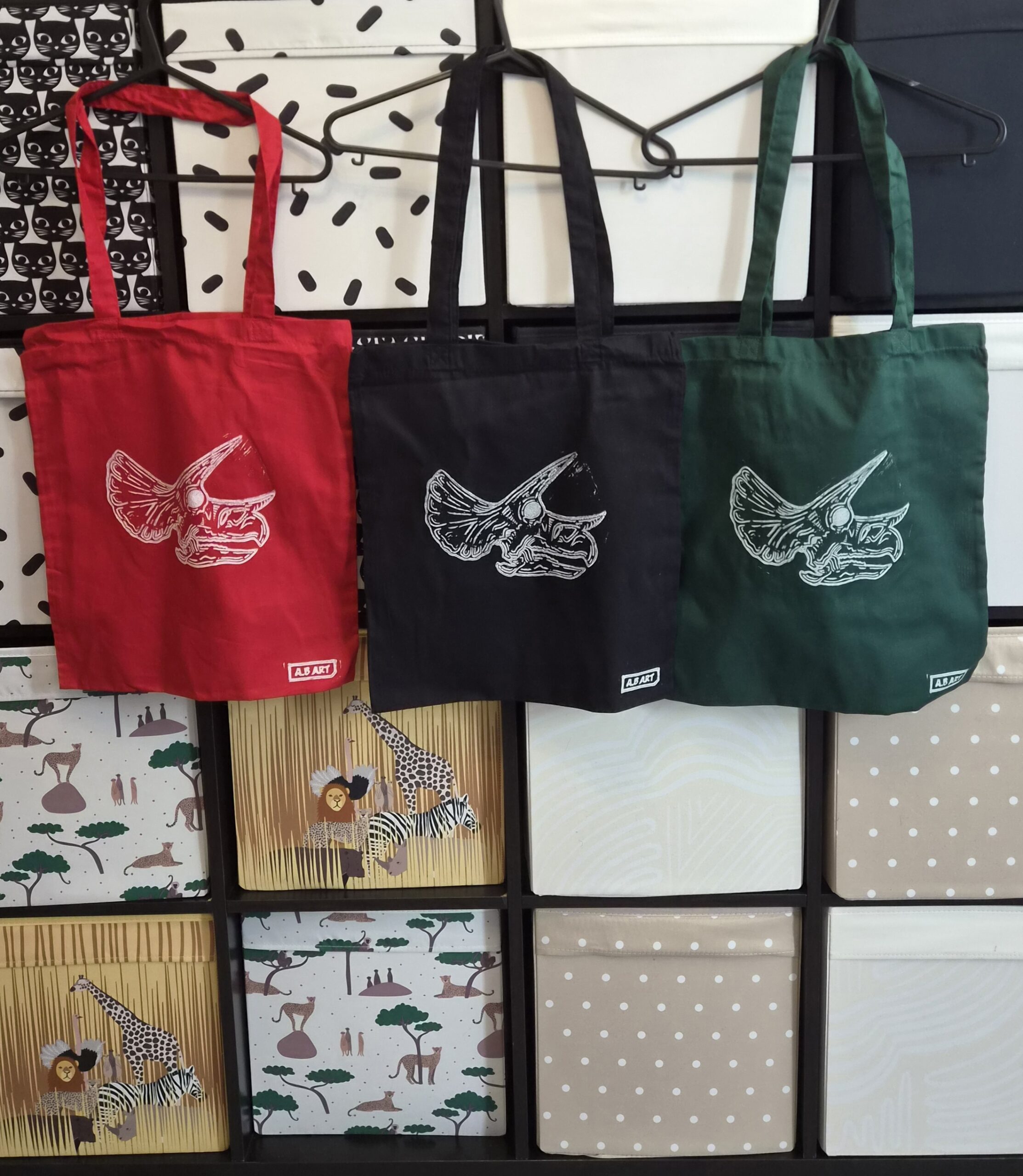 Triceratops Tote Bag – Red, Green, Black