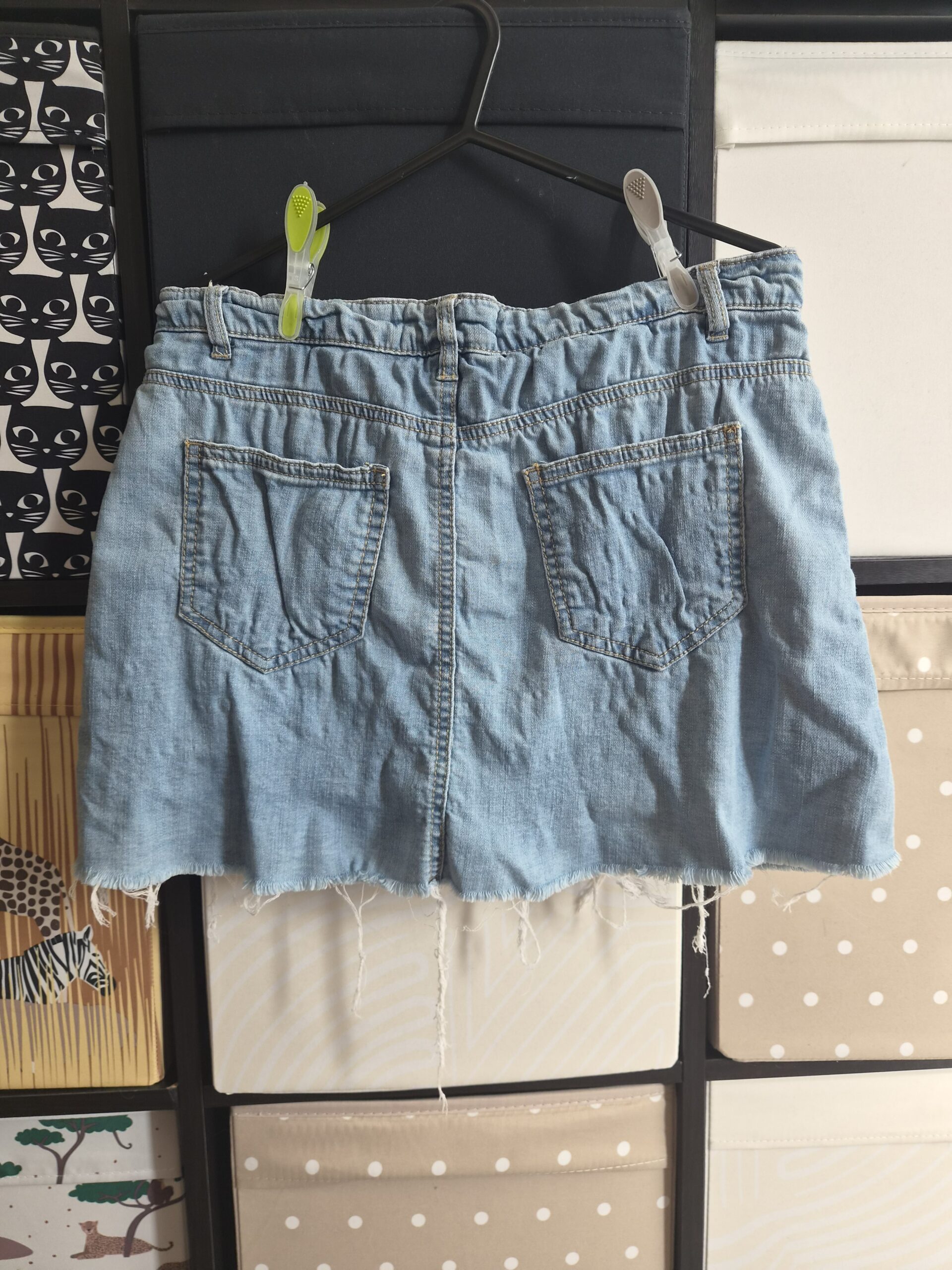 Blue Bug Themed Upcycled Denim Skort  – Size 30 Waist